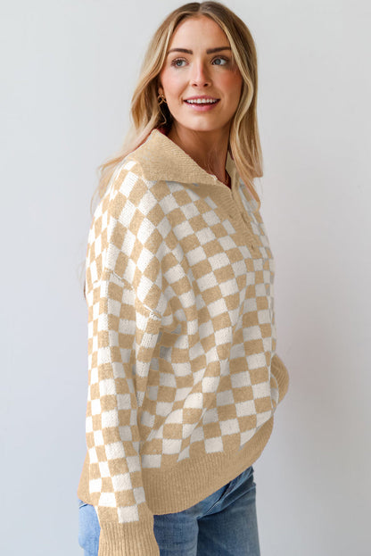 Sudadera cuadros cómoda cuello pico