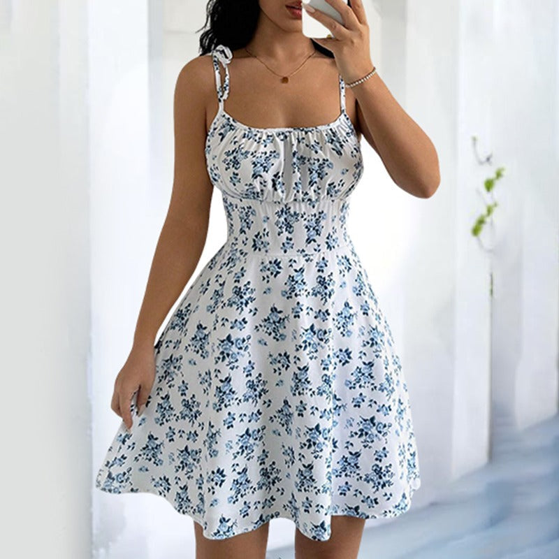 Vestido corto florado con tirantes verano mujer - Vestiria