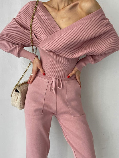 Pantalón y Top de Mujer con Hombros al Descubierto