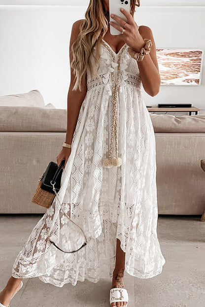 Vestido Midi Rosa Encaje Flores