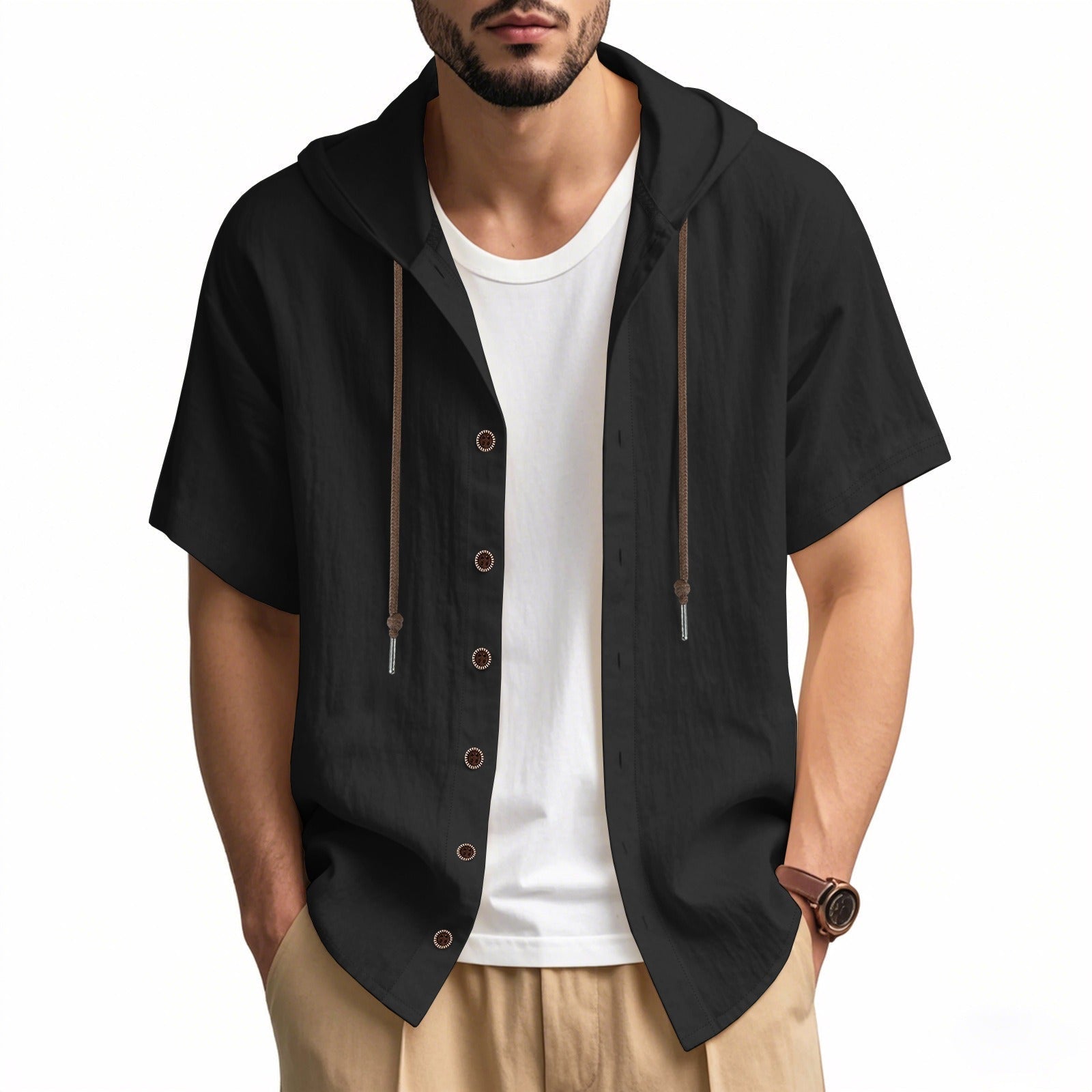 Camisa Hombre Capucha Algodón Relajada - Vestiria