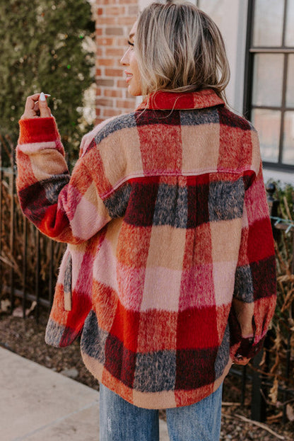 Chaqueta Cuadros Naranja Amplia con Bolsillos