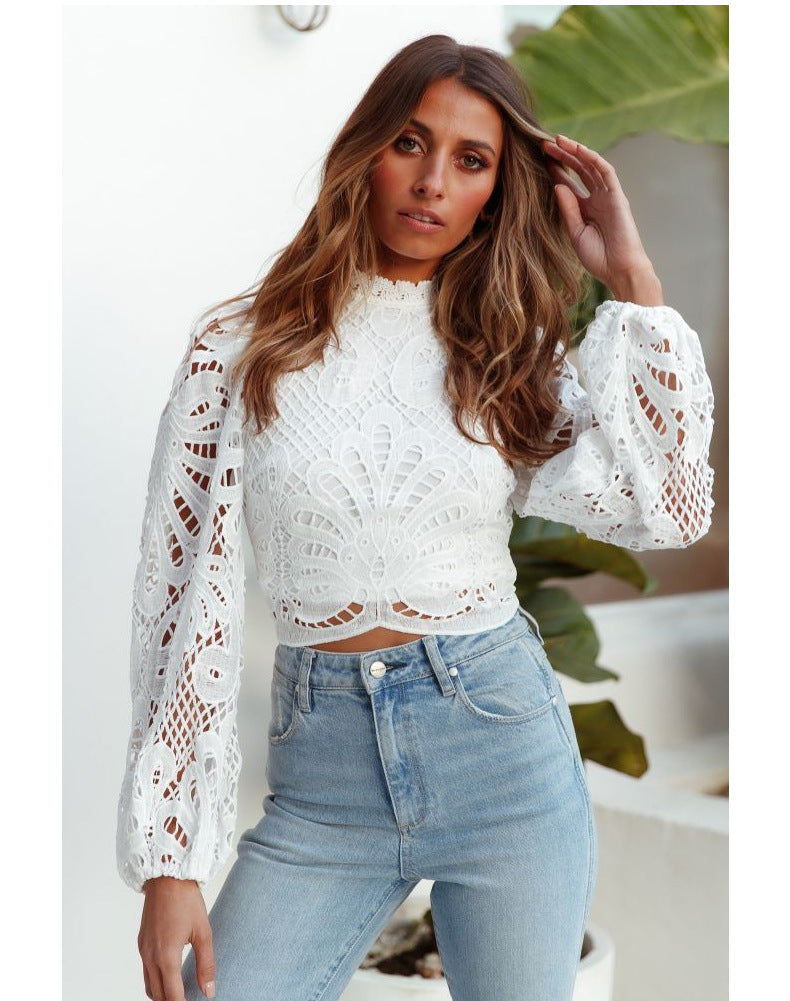 Blusa de Encaje Elegante Cuello Halter - Vestiria