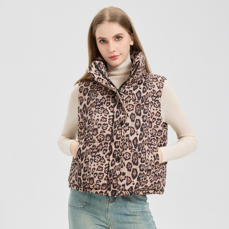 Chaleco acolchado estampado león mujer moda invierno