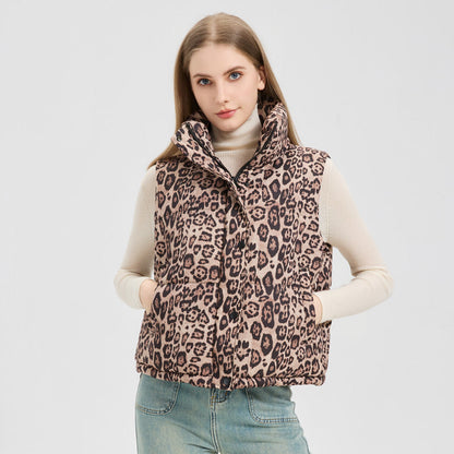 Chaleco acolchado estampado león mujer moda invierno