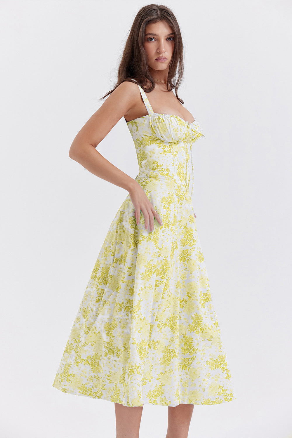 Vestido Florido Estilo Retro Conjunto Cinturado