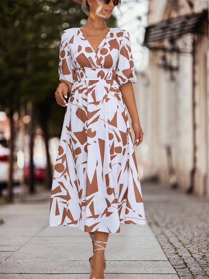 Vestido Estampado Geométrico Cuello en V Elegante