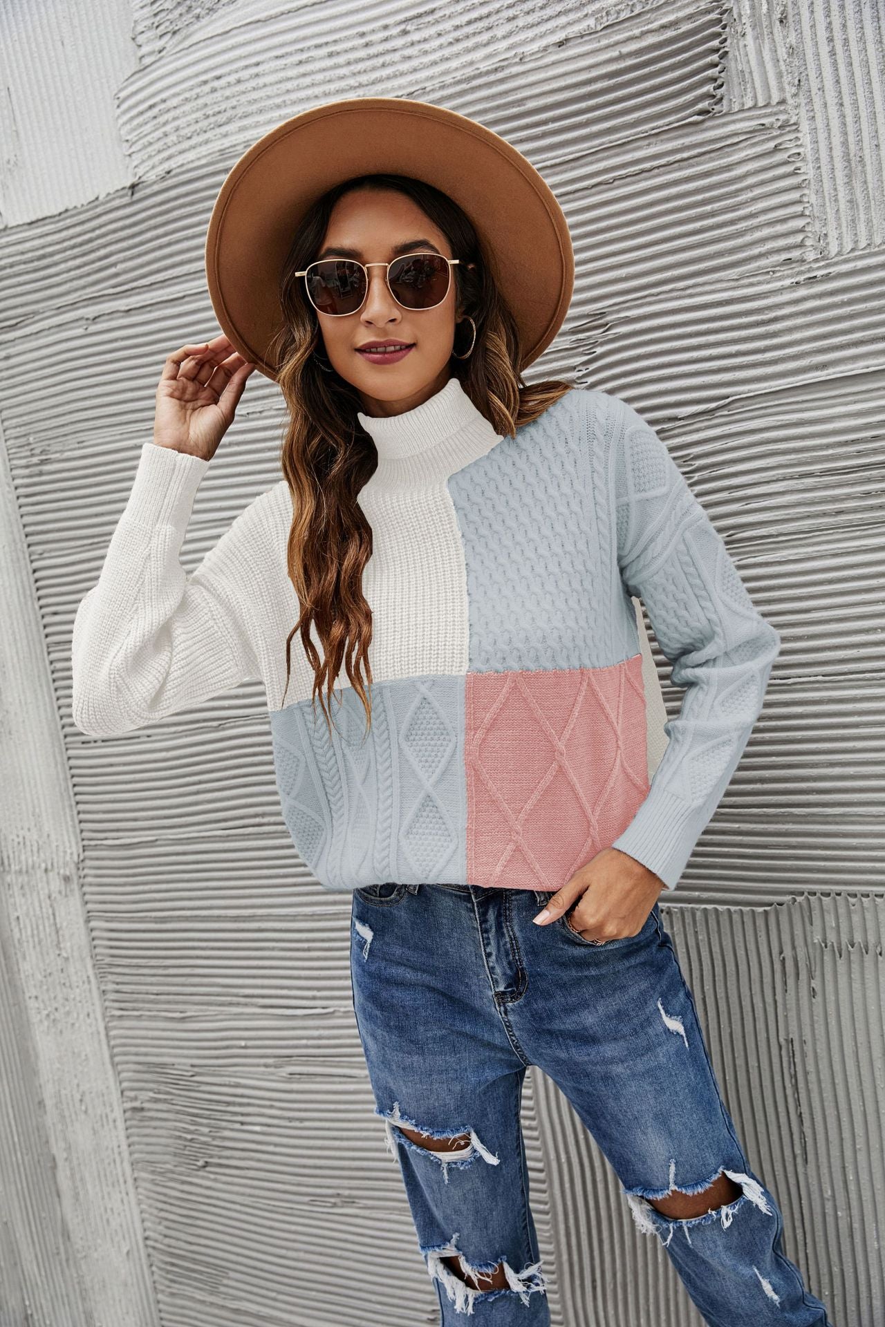 Blusa de Punto Cuello Alto Colorida