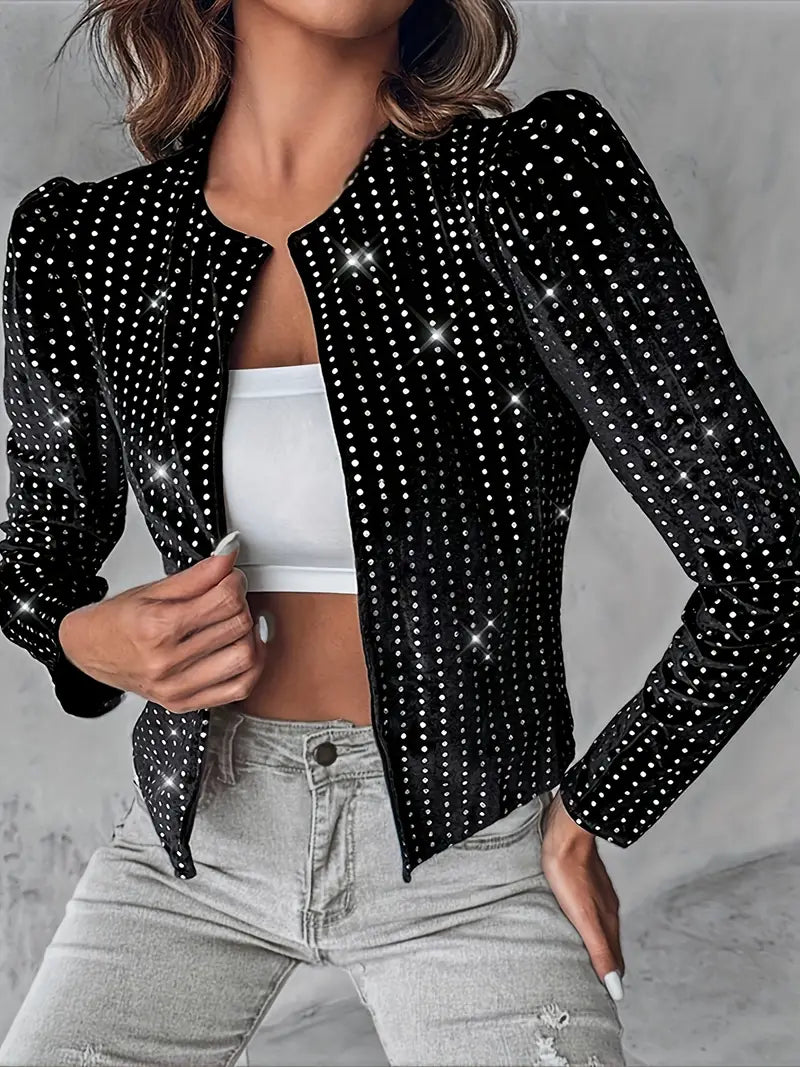 Chaqueta Mujer Elegante con Mangas Voladas y Lentejuelas - Vestiria