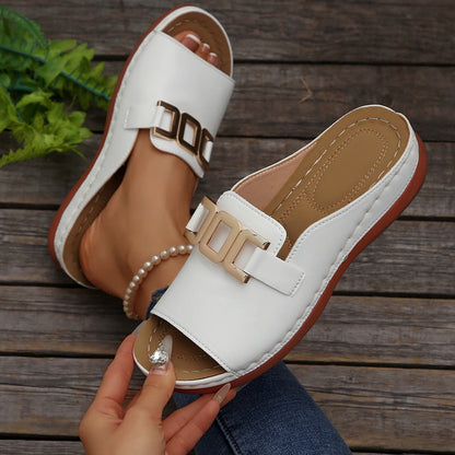 Sandalias Mujer Slip-On con Hebilla Plateada