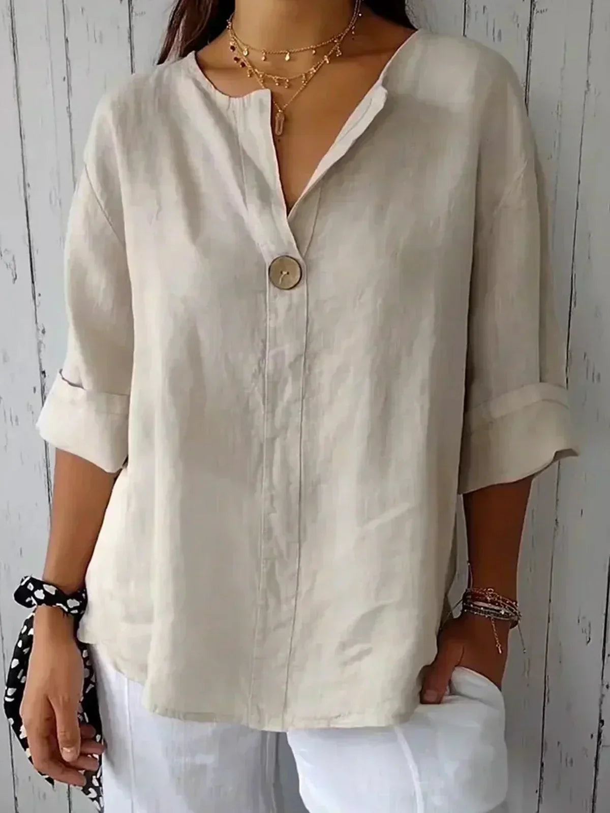 Blusa Mujer Elegante con Cuello Asimétrico Relajada - Vestiria