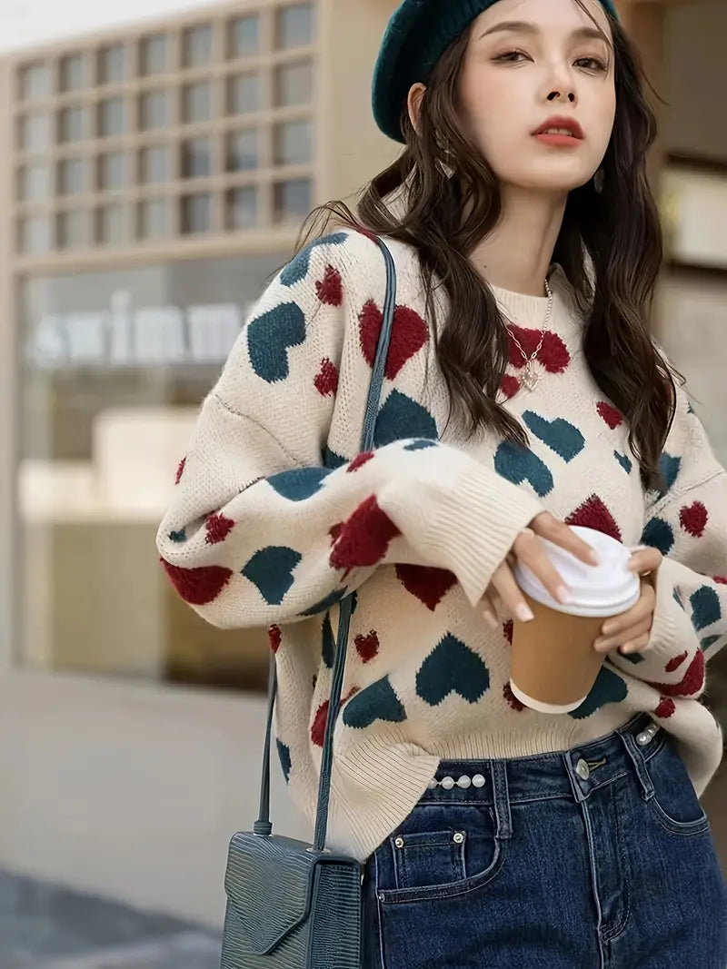 Sudadera Lana Corazones Romántica - Vestiria