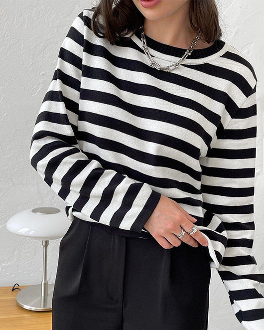 Blusa Mujer Rayada Elegante Manga Larga