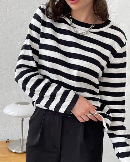 Blusa Mujer Rayada Elegante Manga Larga