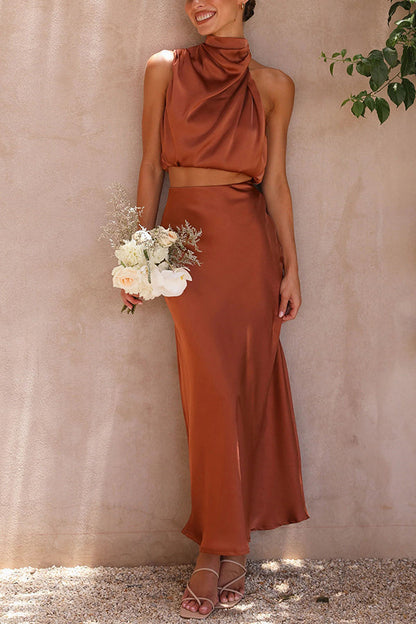 Vestido Satén de Dos Piezas Elegante
