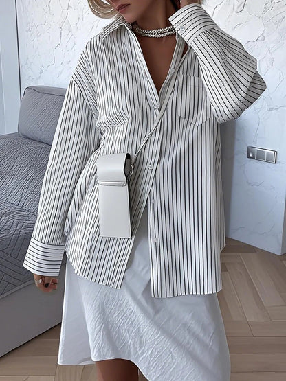 Camisa Mujer Rayas Clásica Manga Larga