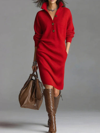 Vestido Mujer Punto Botones Elegante Midi