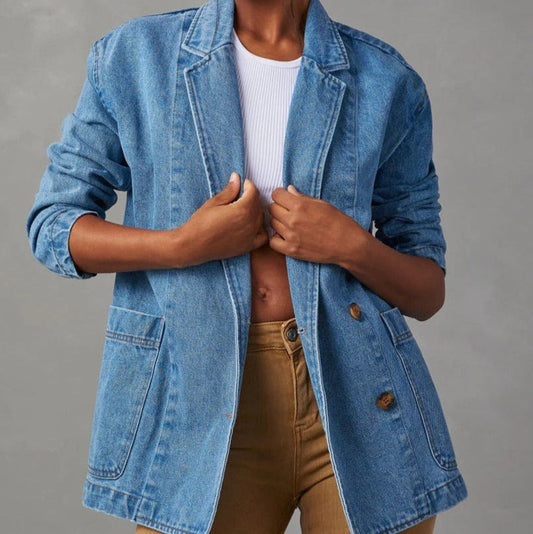 Chaqueta mujer azul denim moderna elegante - Vestiria