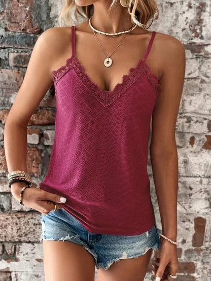 Camisa Mujer Cuello V Encaje Elegante