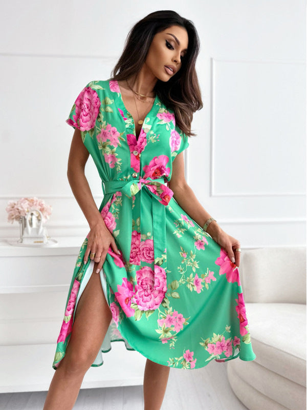 Vestido floral mujer manga corta verano - Vestiria