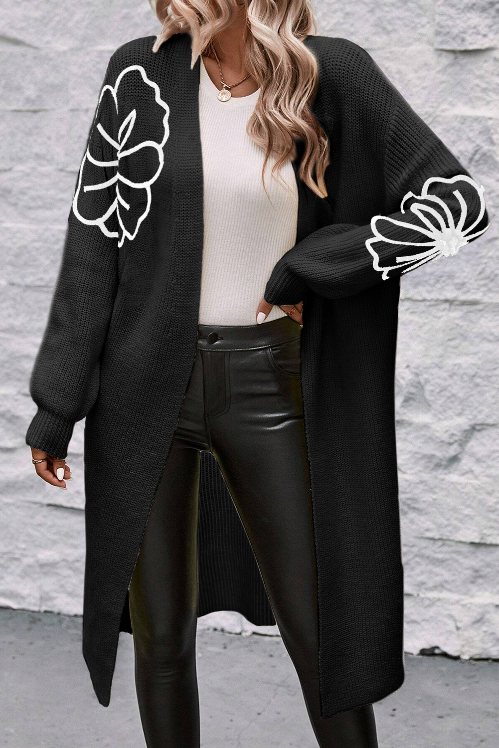 Cardigan Floral Bordado Capa Abierta Elegante
