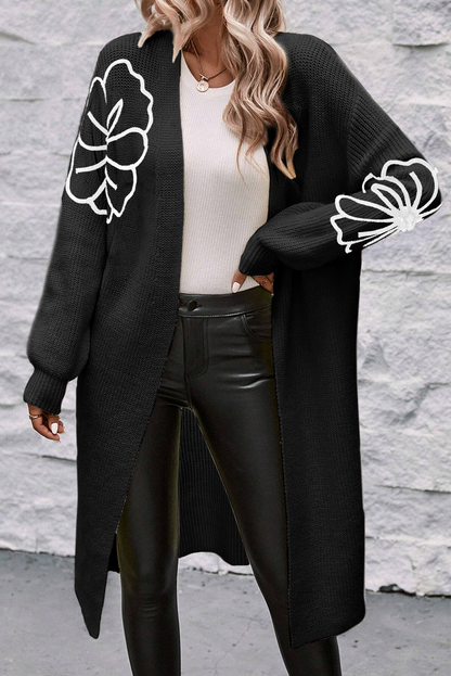 Cardigan Floral Bordado Capa Abierta Elegante