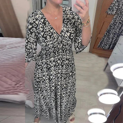 Vestido Florado Cuello en V Elegante