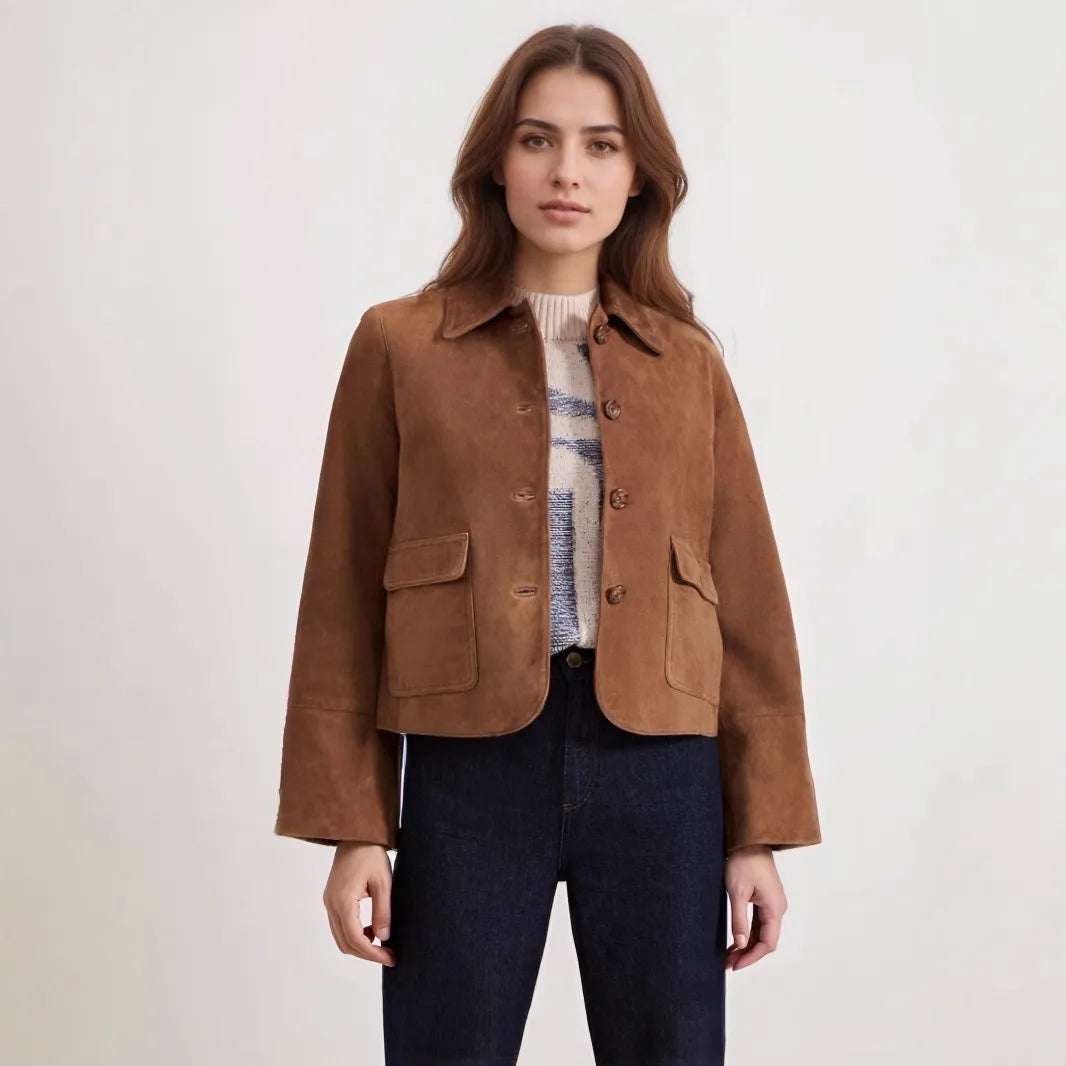 Chaquetilla de cuero ajustada con bolsas delanteras - Vestiria