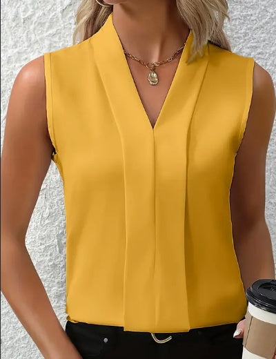 Blusa Mujer Escote V Elegante Sin Mangas