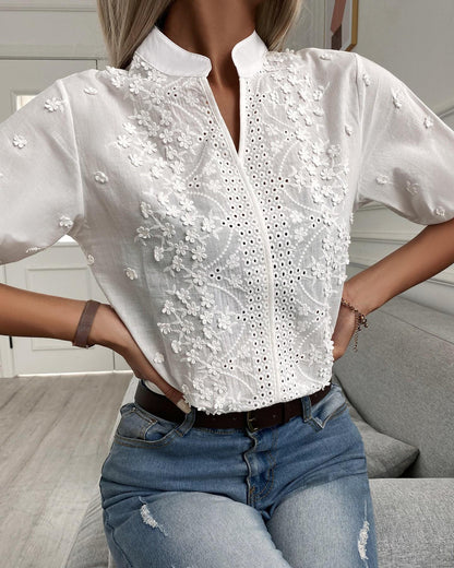 Blusa de encaje elegante escote en V - Vestiria