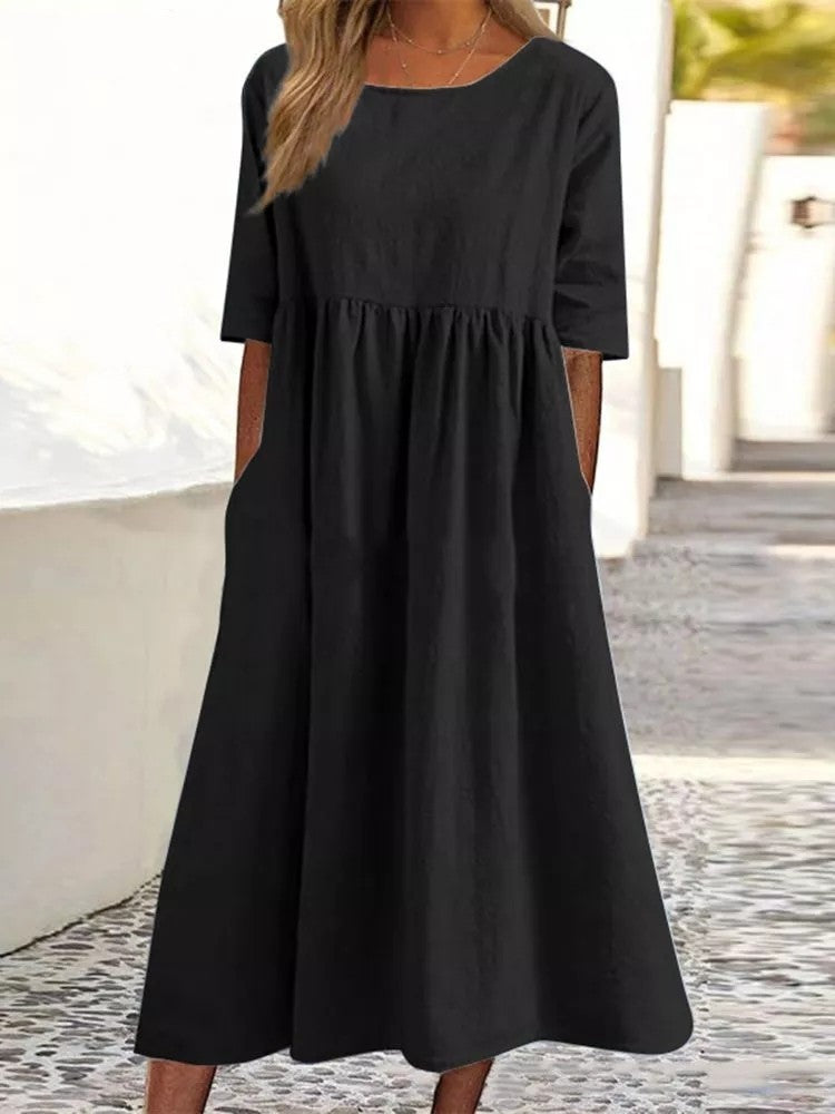 Vestido Midi Elegante Manga Corta