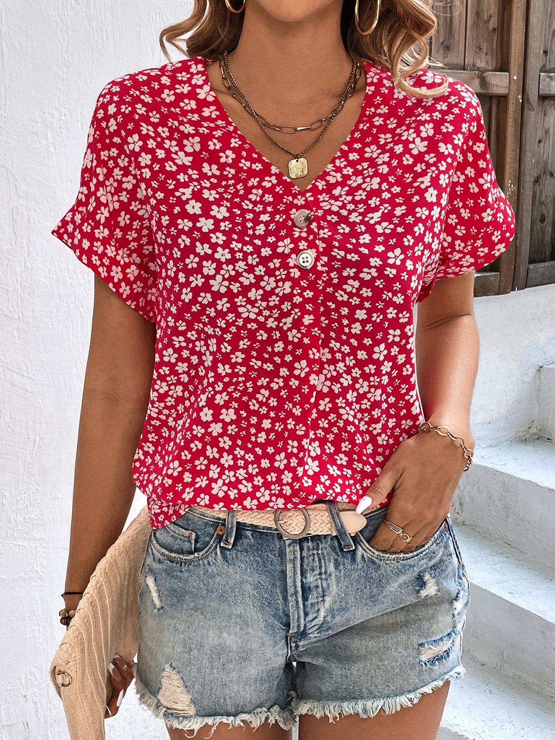 Blusa Florales Verano Manga Corta