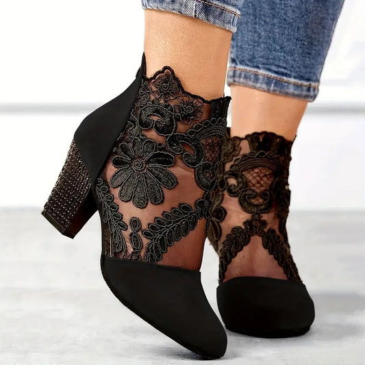 Zapatos Invierno Mujer con Tacón Floral - Vestiria