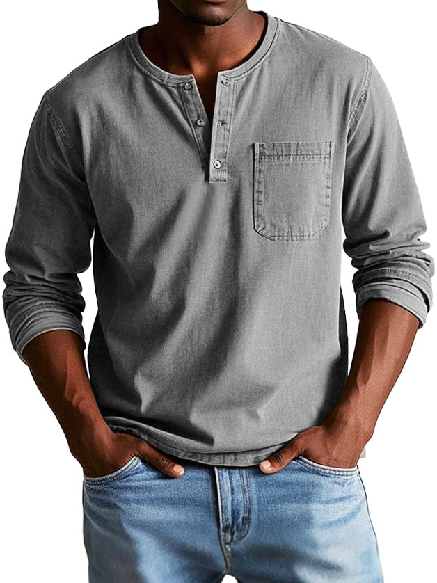 Camiseta Hombre Manga Larga Bolsillo Pecho