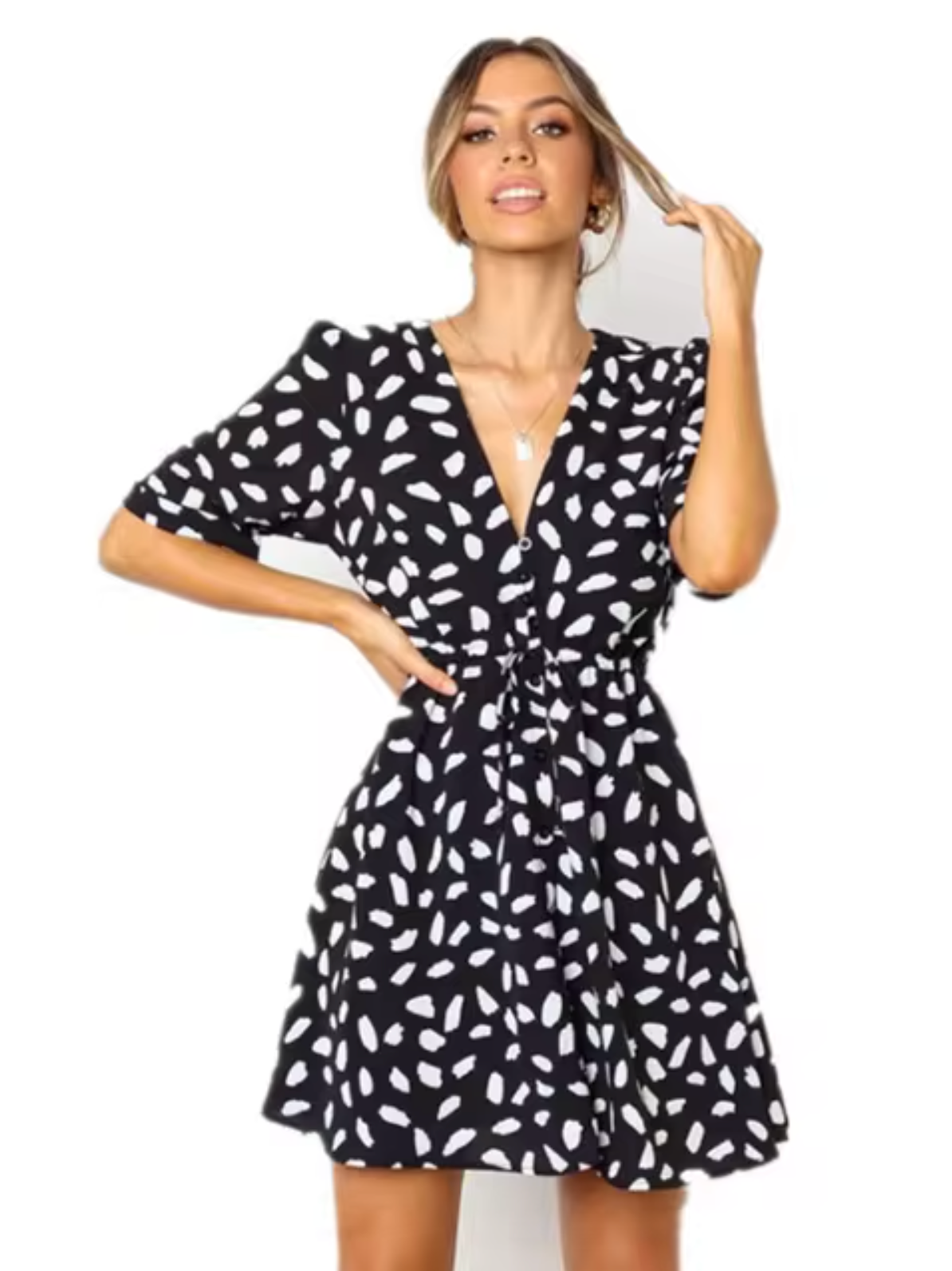 Vestido Fiesta Mini con Escote en V - Vestiria