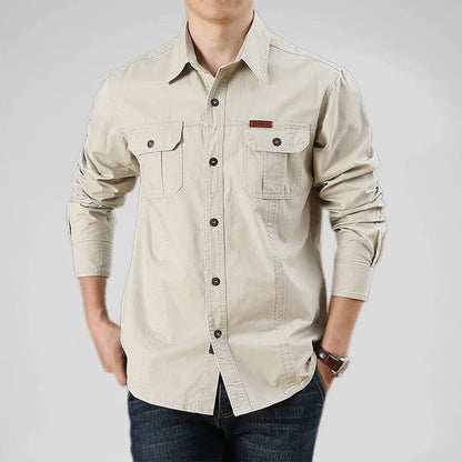 Camisa Cargo Hombre Manga Larga Moderna