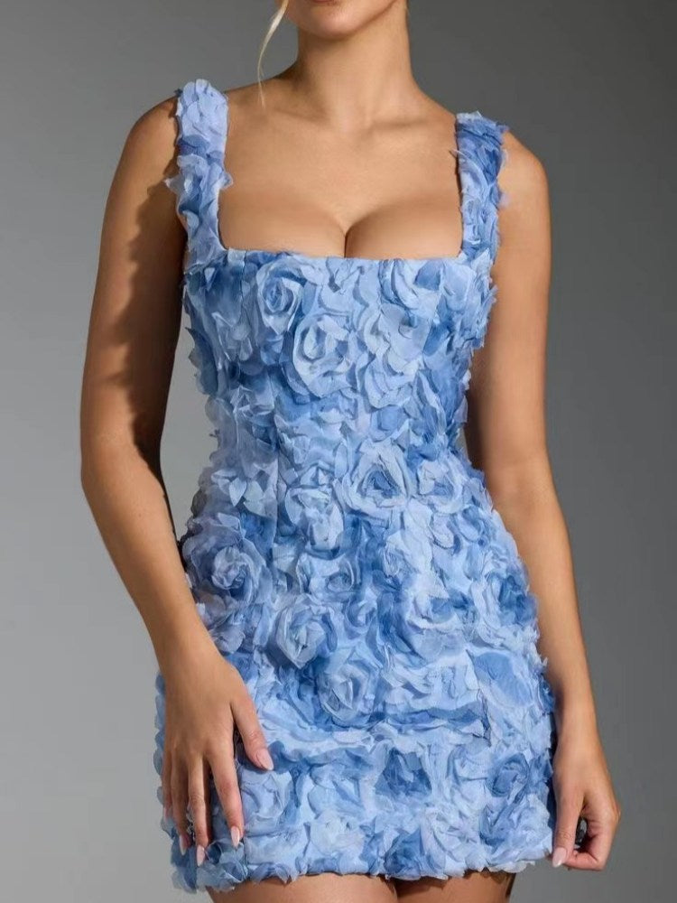 Vestido Blanco Corto Floral Elegante