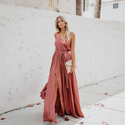 Vestido Elegante Sin Mangas Cuello Alto