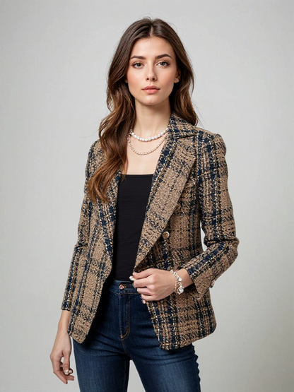 Chaquetilla ajustada con estampado cuadriculado clásico - Vestiria