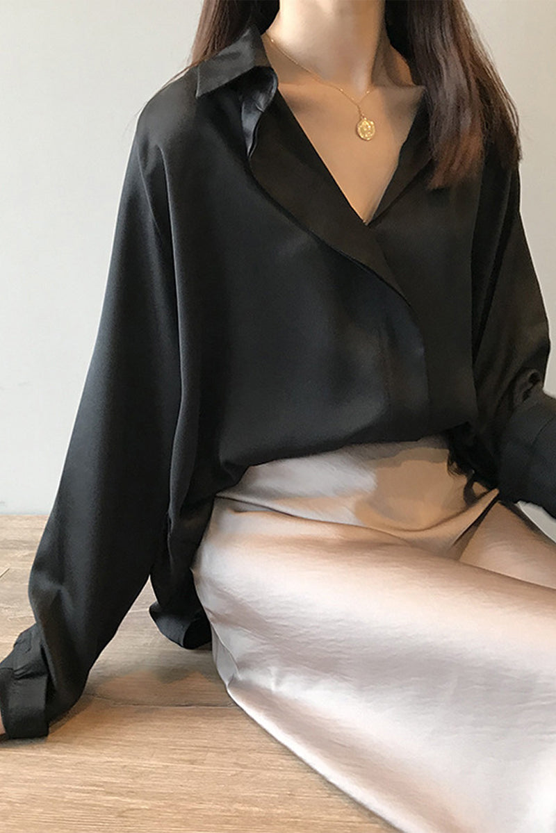 Blusa Satén Elegante Manga Larga