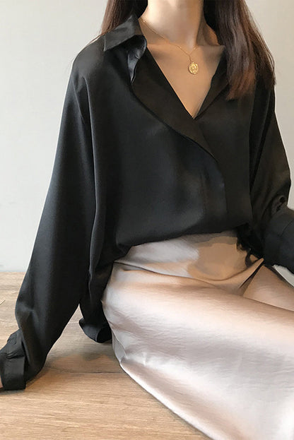 Blusa Satén Elegante Manga Larga
