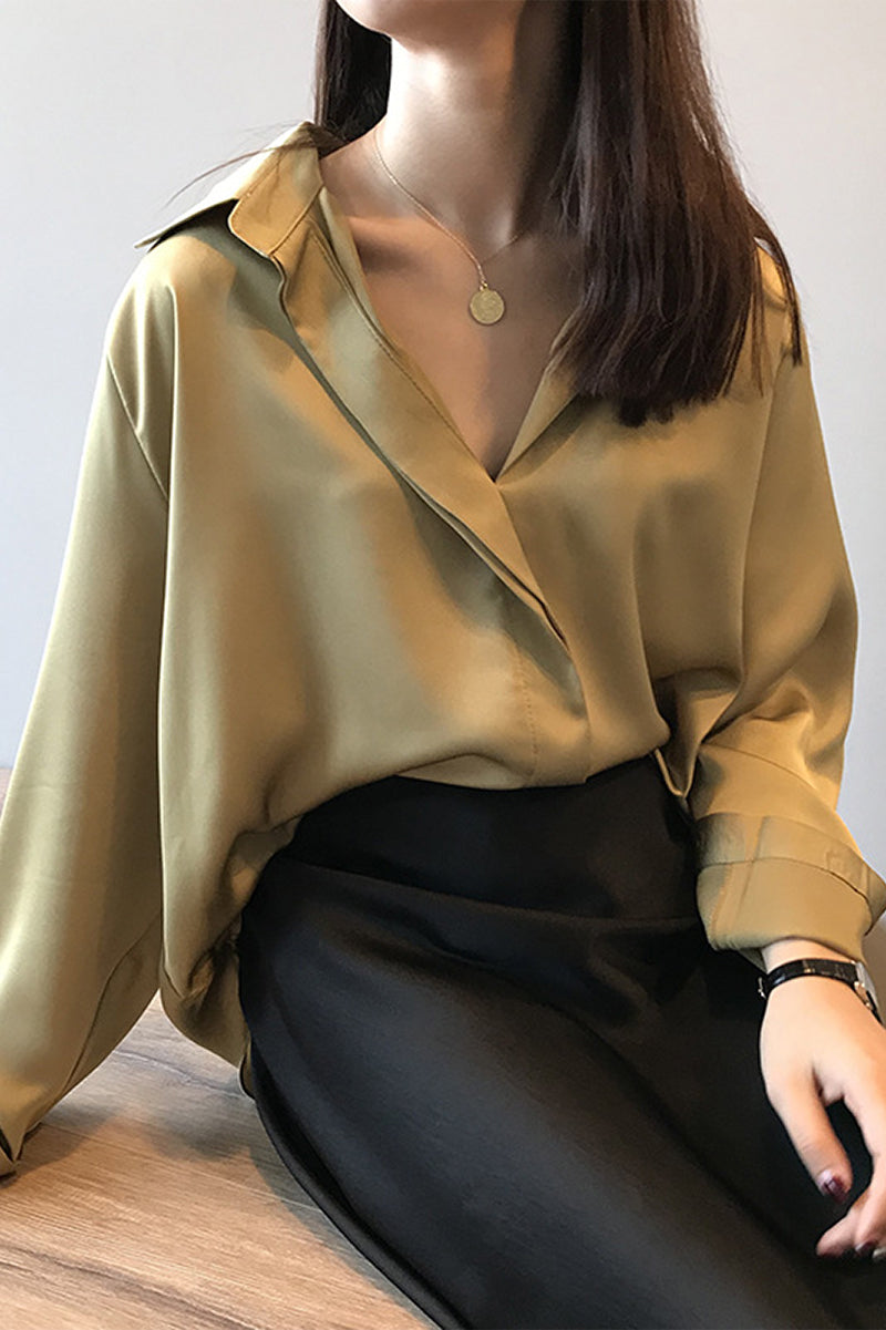 Blusa Satén Elegante Manga Larga
