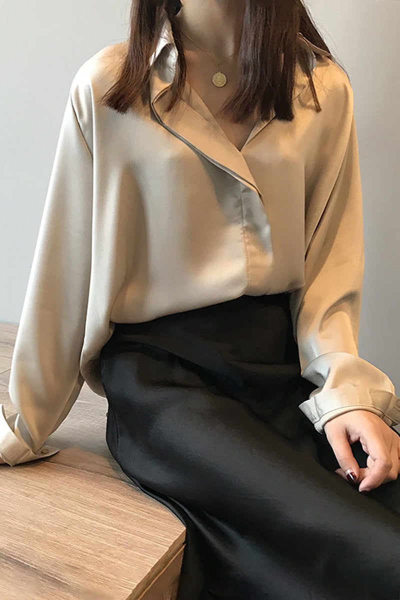 Blusa Satén Elegante Manga Larga
