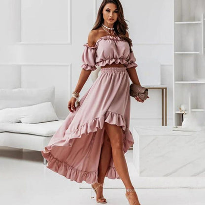 Vestido Volantes Escote Alto Elegante