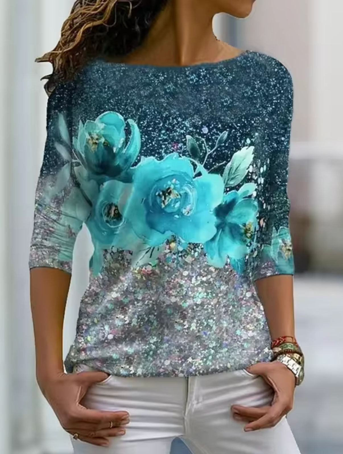 Camiseta Mujer Flor Estilo Clásico