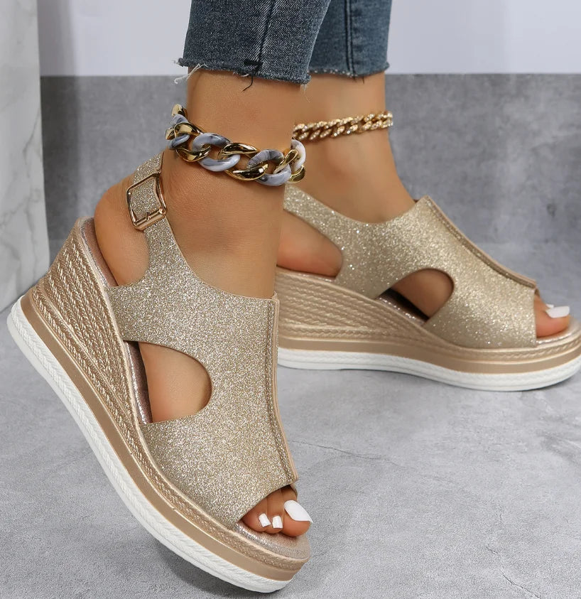 Sandalias de Cuña Brillantes con Purpurina - Vestiria