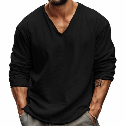 Camisa Hombre Manga Larga Cuello en V Casual - Vestiria