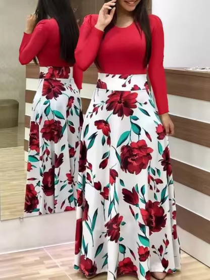 Vestido Floral Mujer Manga Larga Elegante