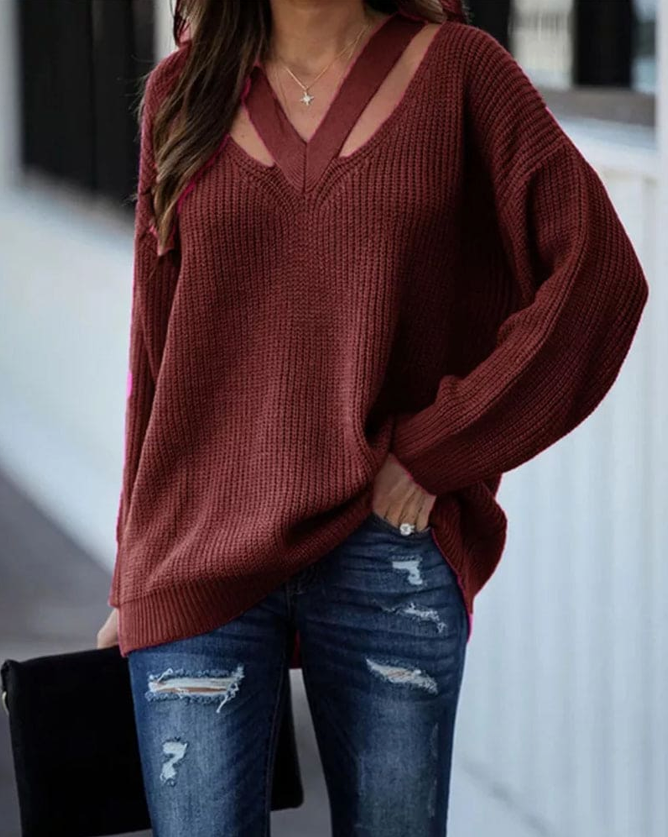 Sudadera Punto Grande Cuello Pico