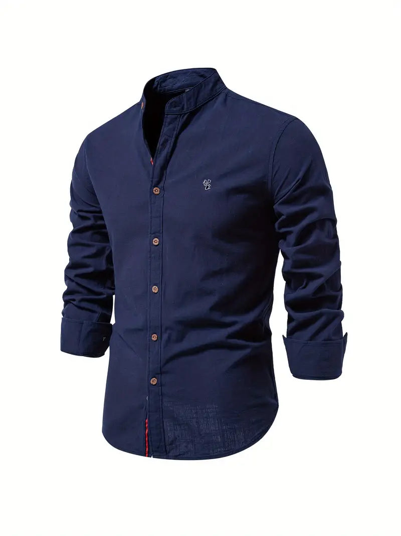 Camisa Hombre Elegante Cuello Mao Manga Larga